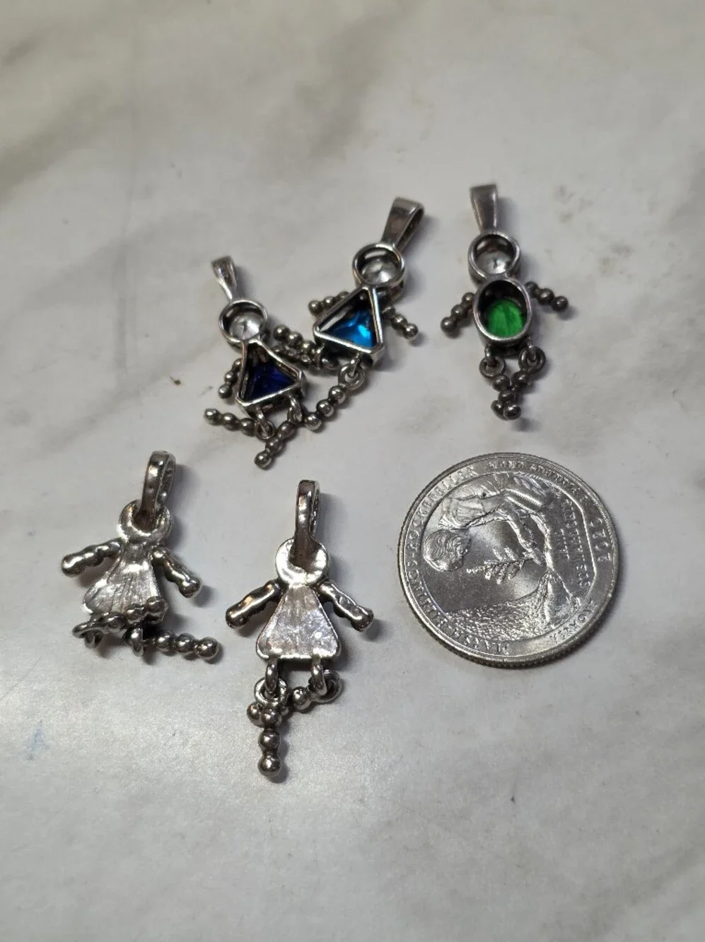 5 Multi-Color Triangle Gem Pendants (Green, Blue, Red)